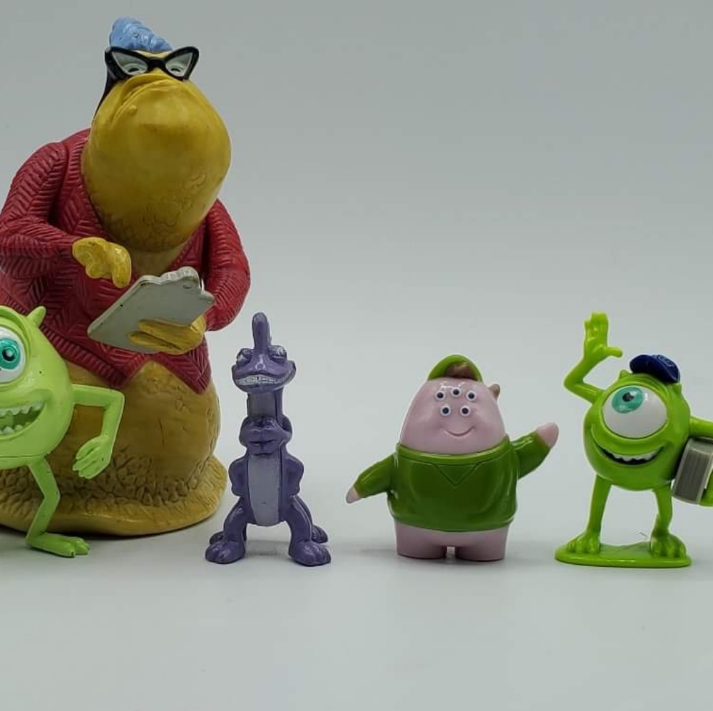 Disney Pixar Monsters Inc Figures Roz, Mike x 2 Randal and Squishy